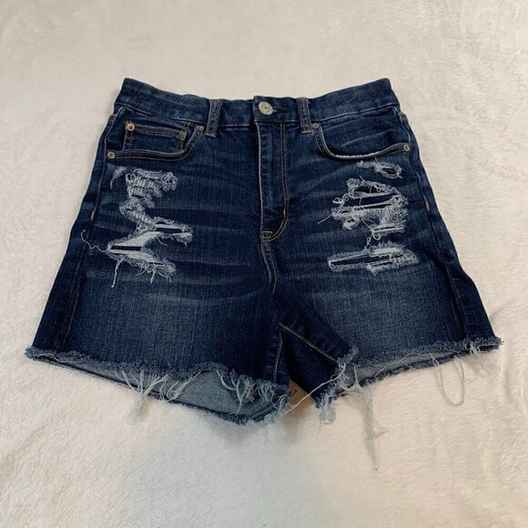 American Eagle Curvy hi-rise shortie distressed cut off denim jean shorts - Picture 1 of 10